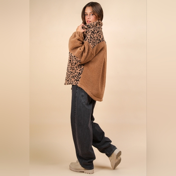 VERY J Fuzzy Leopard Button Down Long Sleeve Jacket - Picture 3 of 6